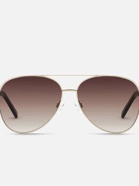 QUAY UNISEX VIVIENNE QC-000098 Gold Aviator Frame /Brown Lenses Sunglasses